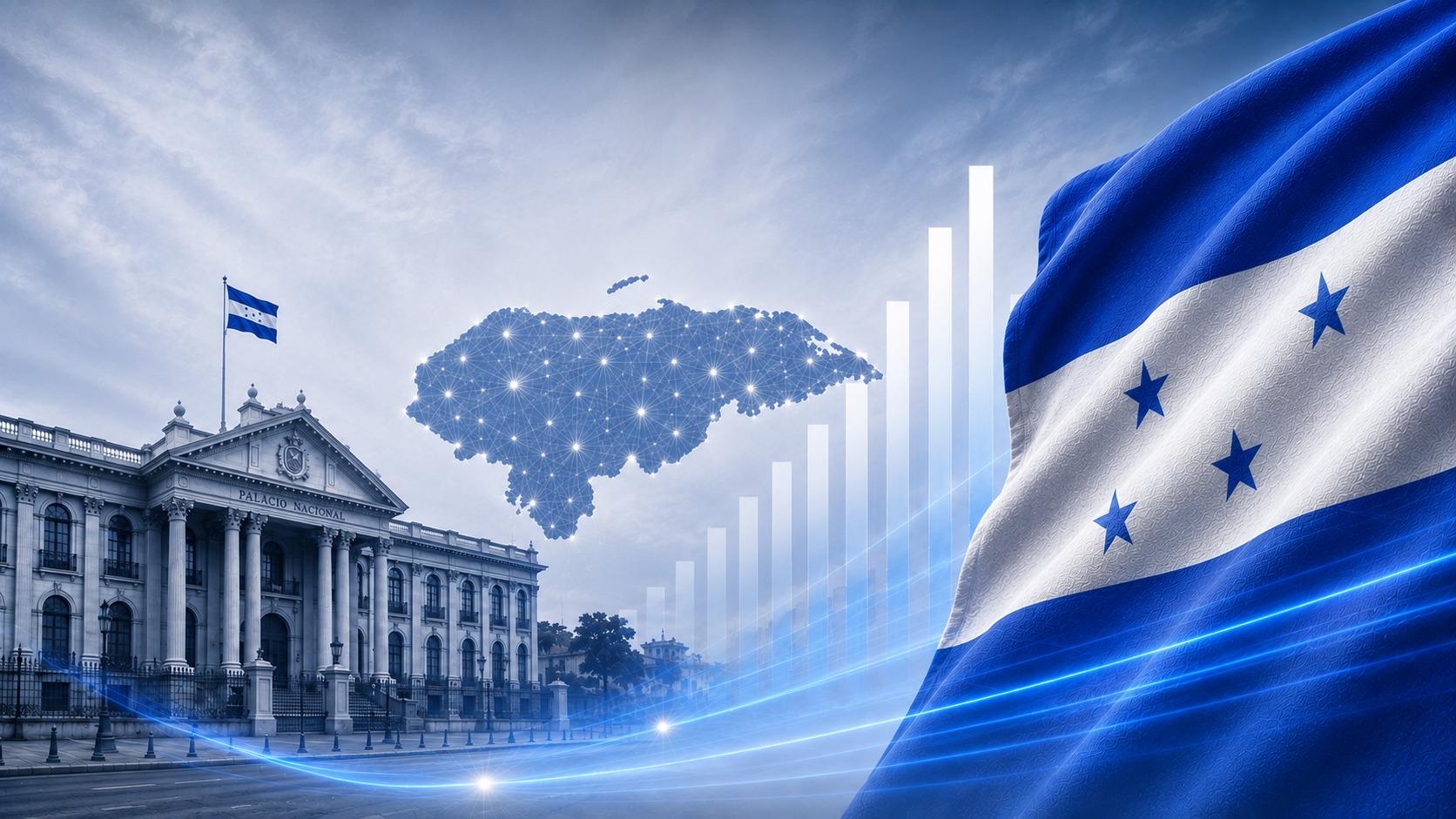Debt collection in Honduras with the national flag, country map, stylised National Palace and business graphics