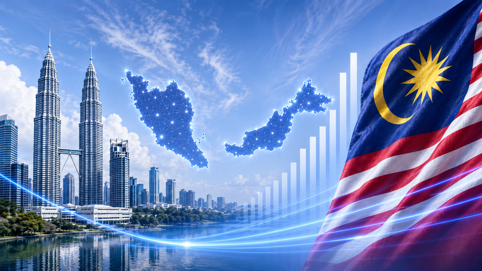 Debt collection in Malaysia with the national flag, country map and Petronas Twin Towers in Kuala Lumpur