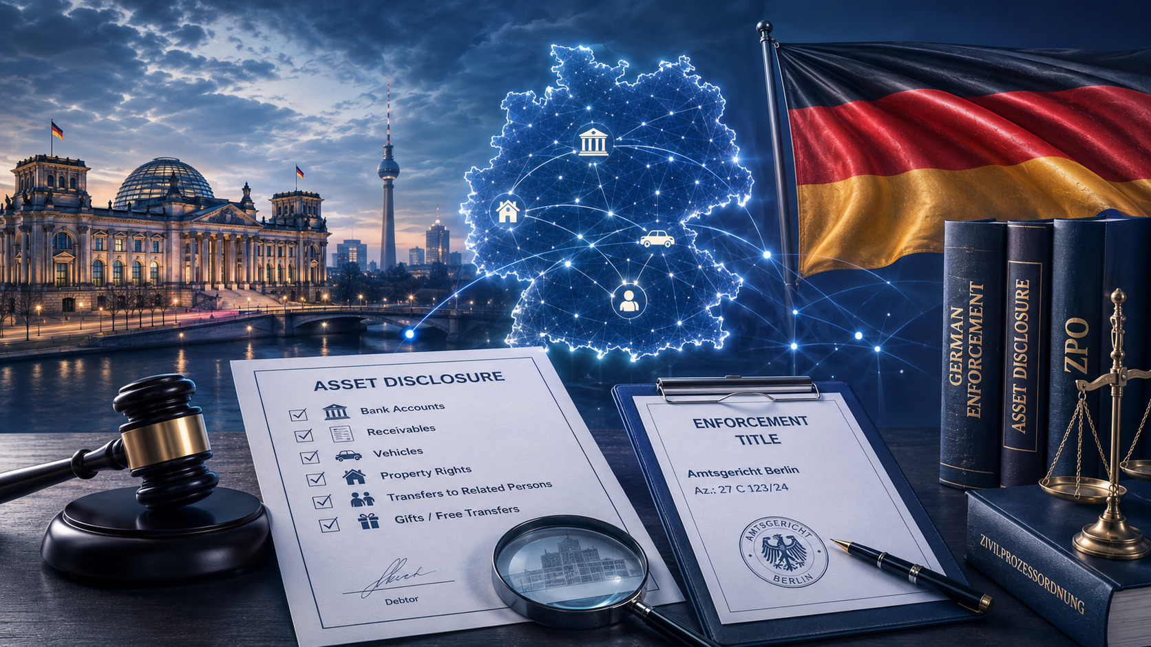 Germany asset disclosure, enforcement title, debtor assets and legal enforcement symbols in the context of debt collection