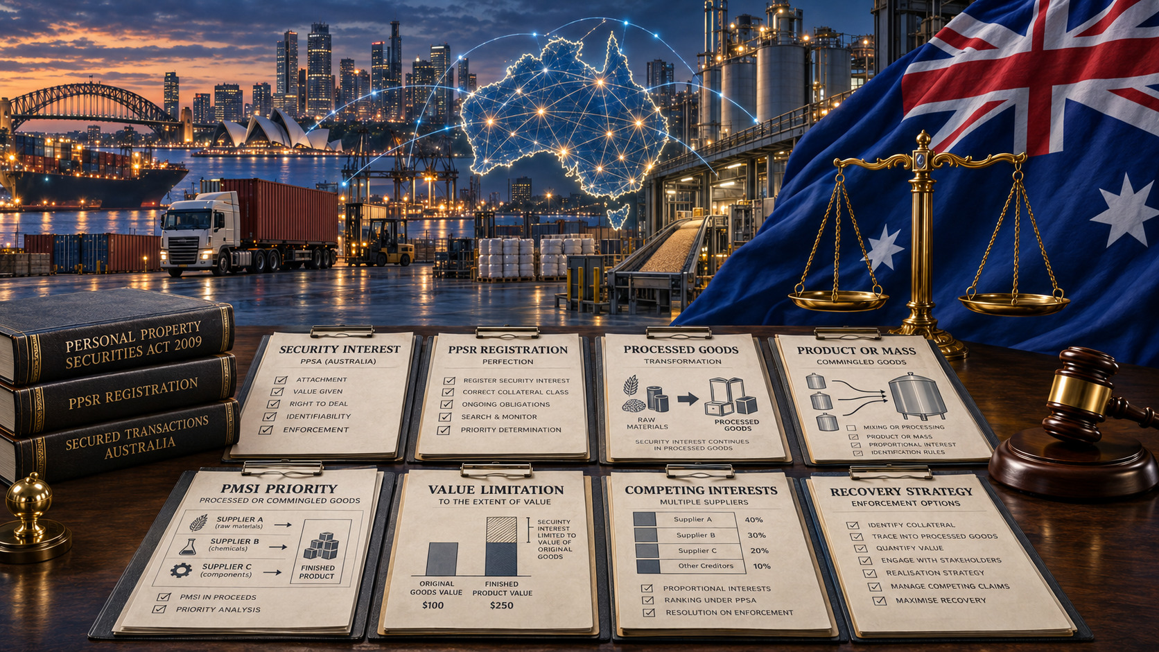 Australian security interest in processed or commingled goods with manufacturing, commercial cargo, legal documents and priority analysis